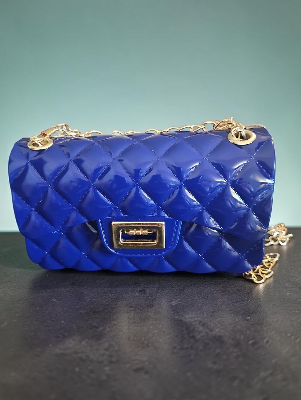 Calin Nwt Pvc Viral Blue Mini Quilted Chain-Handle Shoulder Bag
